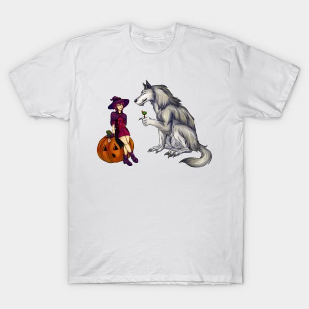 Trick or Treat Werewolf and Witch T-Shirt by SakuraDragon